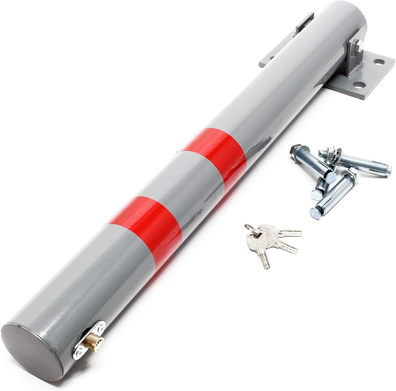 Wiltec Parkpfosten 705x75mm, klappbare Parkplatzsperre, runder Stahl-Absperrpfosten, Poller, robust, abschließbar