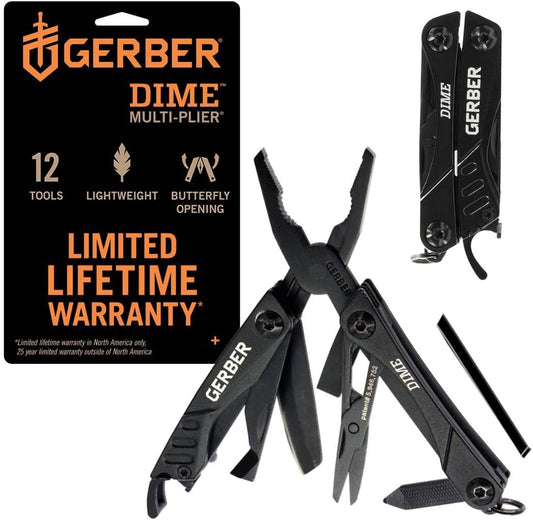 Gerber Dime 30-000469 Multifunktionswerkzeug, 12 Funktionen, Taschenformat, schwarz, robust, ideal für unterwegs
