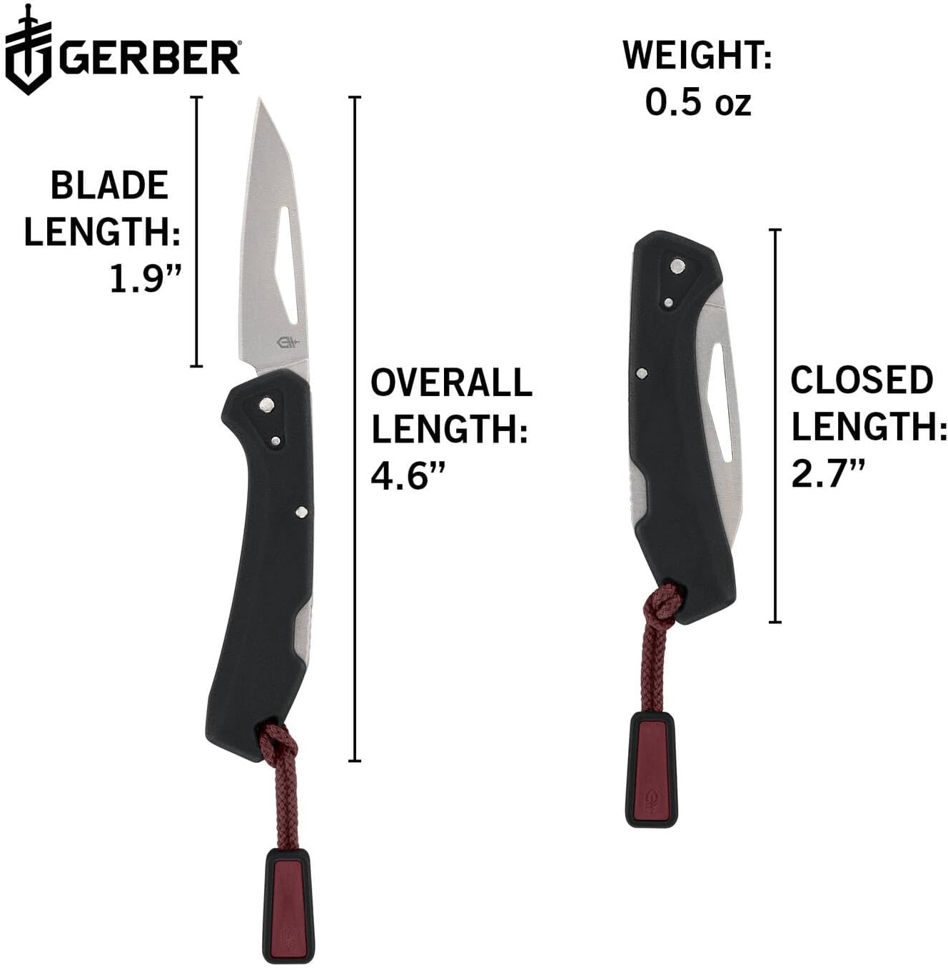 Gerber LST Mini Taschenmesser 33-024751, 440A Wharncliffe-Klinge 4,8cm, Nylon-Griff, Zugband, kompakt, leicht