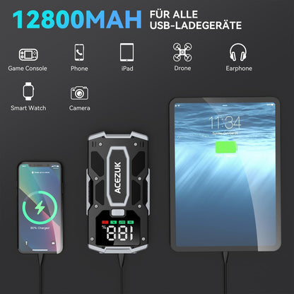 ACEZUK Starthilfe Powerbank 6000A, Auto-Starthilfe für 7,0L Benzin/5,5L Diesel, LED-Lampe, Display, tragbar
