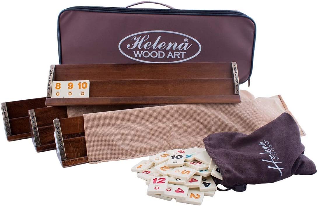 Helena Wood Art Deluxe Rummy Set, handgefertigt aus 100% Holz, inkl. Tasche, Melaminsteine, Okey Spiel, Premium Edition