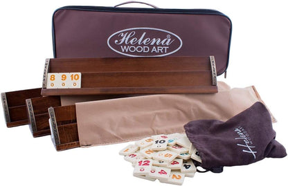 Helena Wood Art Deluxe Rummy Set, handgefertigt aus 100% Holz, inkl. Tasche, Melaminsteine, Okey Spiel, Premium Edition