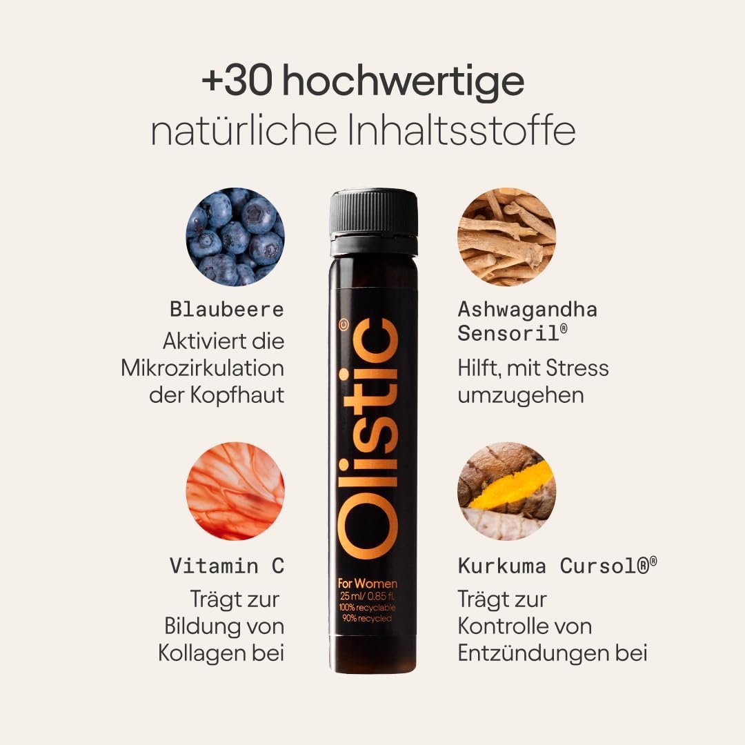 Olistic for WOMEN 19065433, 28 Vials, Haar-Supplement, vegan, über 30 Wirkstoffe inkl. Biotin, wissenschaftlich entwickelt, hergestellt in Europa