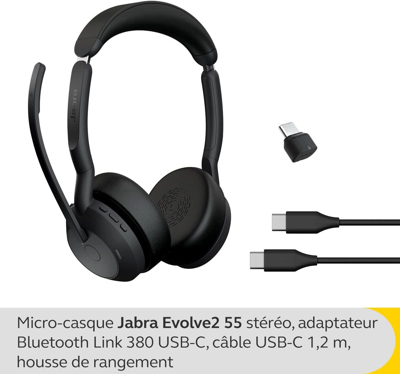 Jabra Evolve2 55, Kabelloser Stereo-Kopfhörer, Jabra Air Comfort Technologie, Geräuschunterdrückung, aktiv, kompatibel – Schwarz.