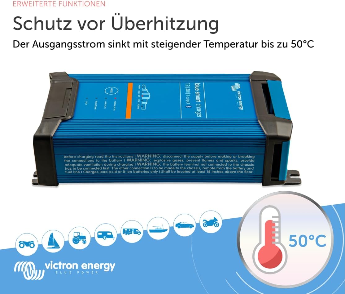 Victron Blue Smart 12V 30A Ladegerät, IP22, Bluetooth, 1 Ausgang, CEE 7/7, Batterieerhaltung, Desulfator