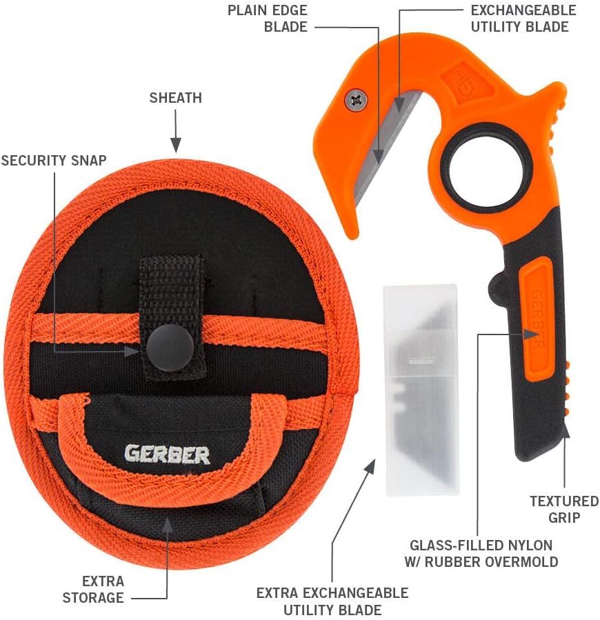 Gerber Vital Zip EAB Allzweckschneider, Jagdtool, inkl. Holster, orange, Modell 31-003645, sicheres Öffnen von Wild