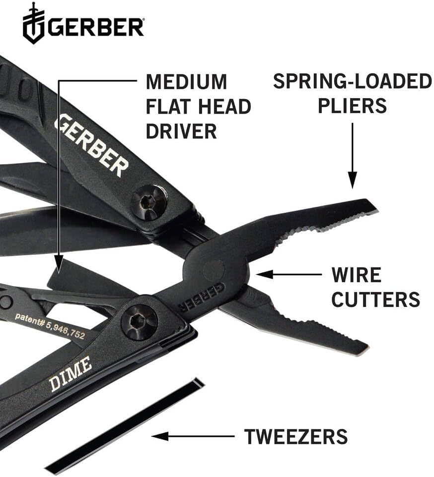 Gerber Dime 30-000469 Multifunktionswerkzeug, 12 Funktionen, Taschenformat, schwarz, robust, ideal für unterwegs
