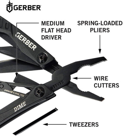 Gerber Dime 30-000469 Multifunktionswerkzeug, 12 Funktionen, Taschenformat, schwarz, robust, ideal für unterwegs