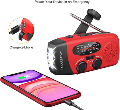 Krisskydd KSR097 Notfall-Solarradio, tragbares Kurbelradio mit LED-Taschenlampe, 2000mAh Akku, AM/FM, SOS-Alarm, USB-Ladegerät, für Outdoor