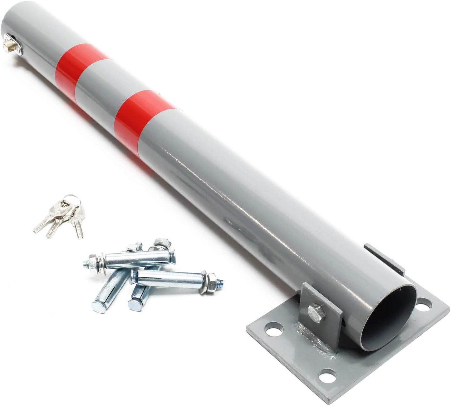 Wiltec Parkpfosten 705x75mm, klappbare Parkplatzsperre, runder Stahl-Absperrpfosten, Poller, robust, abschließbar
