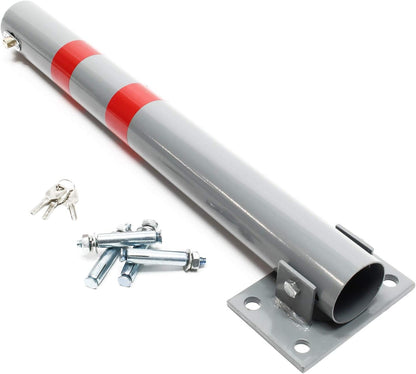 Wiltec Parkpfosten 705x75mm, klappbare Parkplatzsperre, runder Stahl-Absperrpfosten, Poller, robust, abschließbar