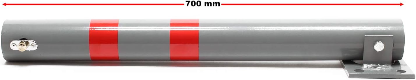 Wiltec Parkpfosten 705x75mm, klappbare Parkplatzsperre, runder Stahl-Absperrpfosten, Poller, robust, abschließbar