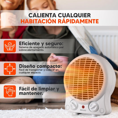 SOGO SS-18306 Heizlüfter, 2000W, kompakt, energiesparend, schnelle Wärme, rund, weiß
