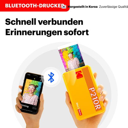KODAK P210 Mini 2 Retro Fotodrucker, Bluetooth, 54x86mm, 4Pass, laminiert, 38 Blatt, kompatibel mit iOS & Android, Weiß