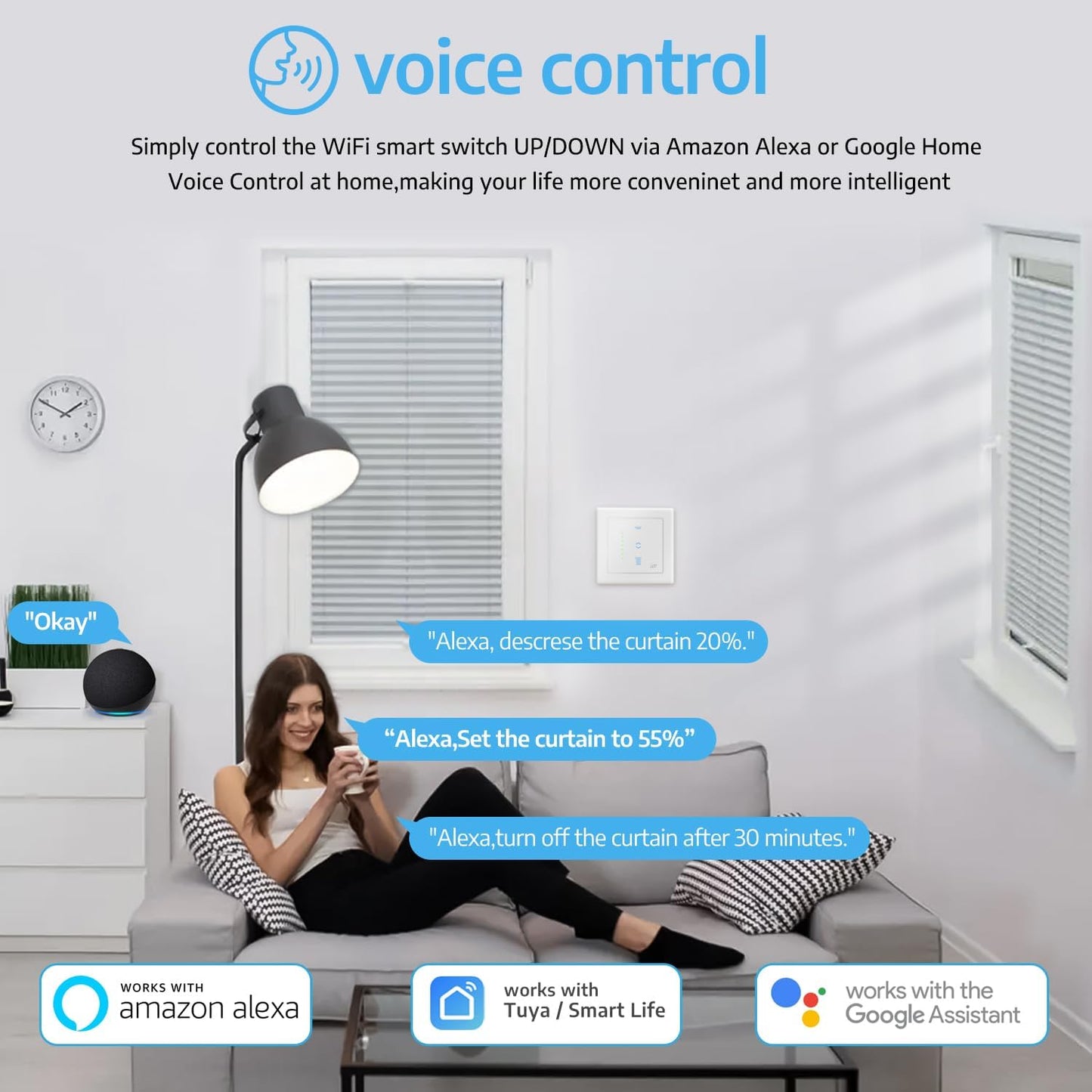 SMARTERCURRY WLAN Rolladenschalter 7. Gen, smarter Zeitschaltuhr-Schalter für Rollläden/Jalousien, Alexa/Google kompatibel, 1x Weiß
