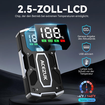 ACEZUK Starthilfe Powerbank 6000A, Auto-Starthilfe für 7,0L Benzin/5,5L Diesel, LED-Lampe, Display, tragbar
