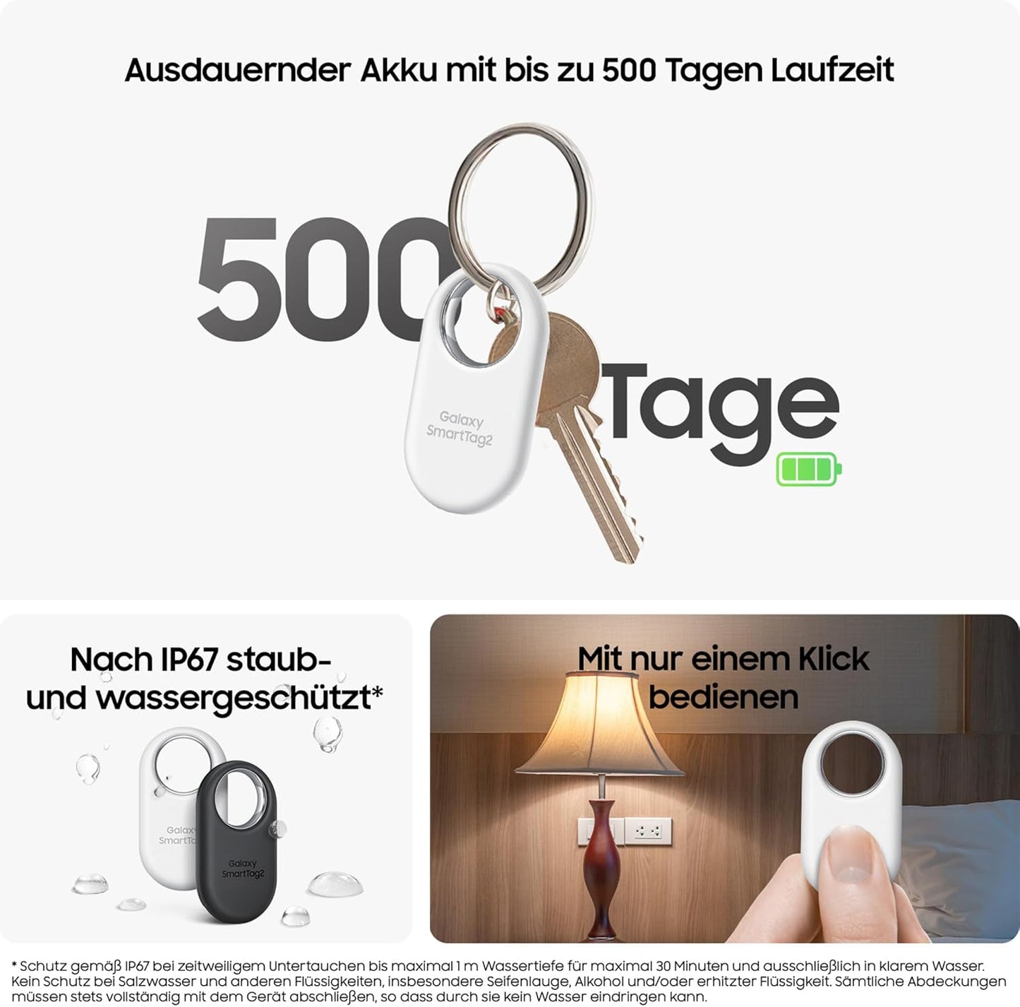 Samsung Galaxy SmartTag2, Bluetooth-Tracker, Kompassansicht, 500 Tage Laufzeit, wassergeschützt, Schwarz/Weiß (4 Stück)