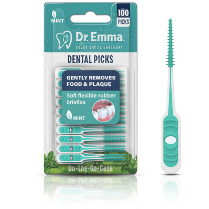 Dr. Emma Dental Picks, 100 Stück/Packung, Mint, Zahnreinigung, sanft und effektiv, 2 Packungen (200 Stück)