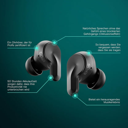 EPOS ADAPT E1, Kabellose In-Ear-Kopfhörer, Hybrides ANC, Multi-Point Bluetooth, 50H Akku, IPX5 wasserfest, USB-C Dongle.