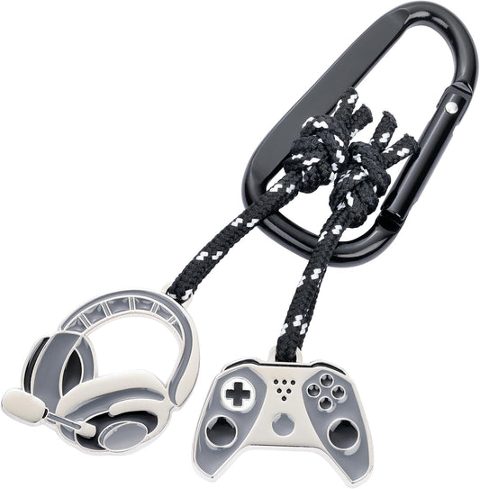 TROIKA Schlüsselanhänger GAMING, 2 Anhänger (Controller, Headset), Metallguss, verchromt, grau/schwarz/silber, dekoratives Kletterseil
