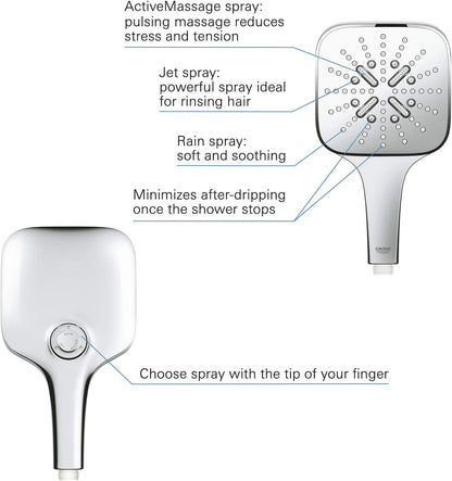GROHE Rainshower 130 SmartActive Cube Handbrause, 3 Strahlarten, eckig, chrom, Modell 26582000