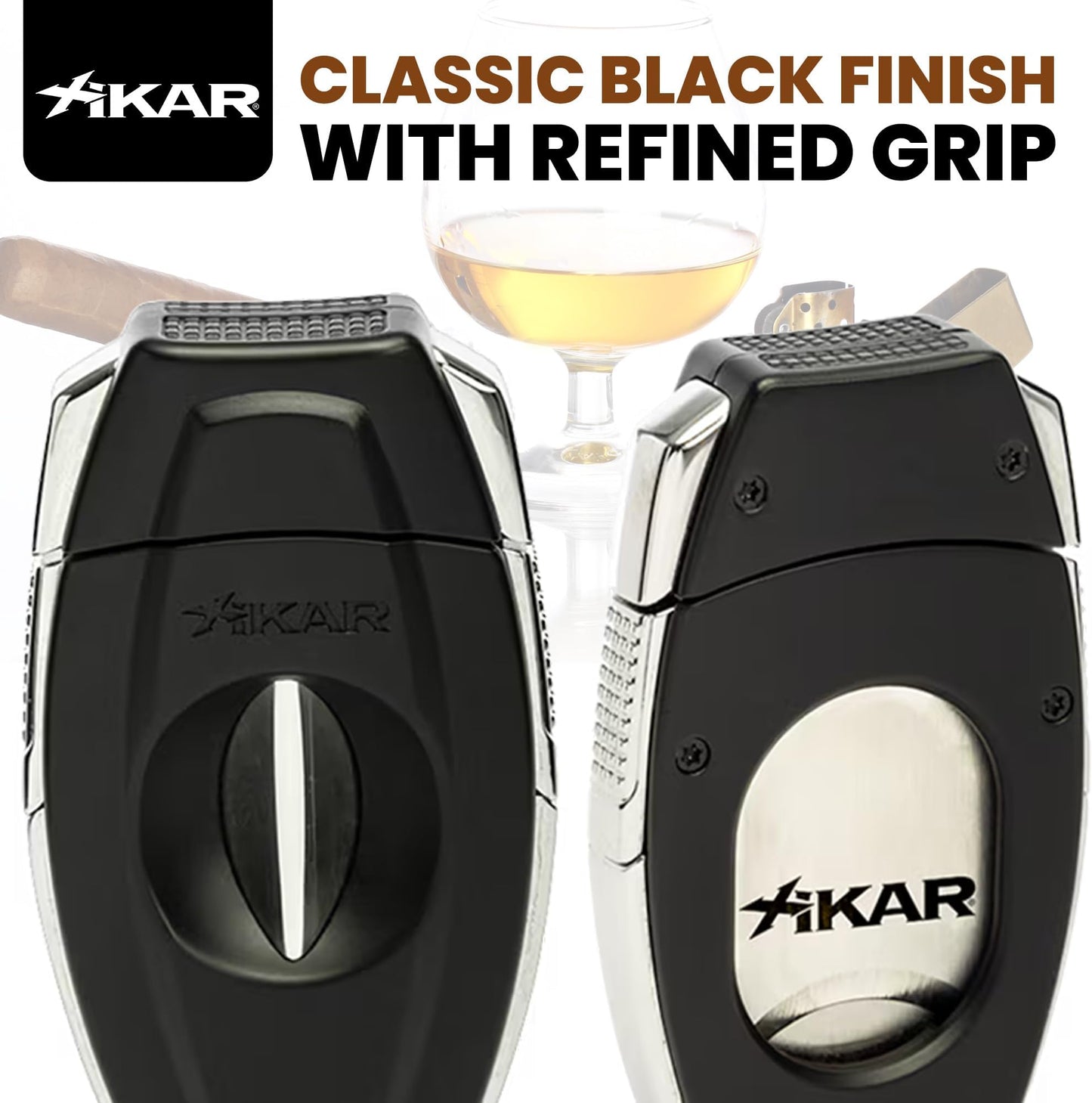 XIKAR Flip Dual Zigarrenschneider, 64-Ringmaß, V- & gerader Schnitt, Edelstahlklingen, Federentriegelung, Zigarrenablage, strukturierter Griff