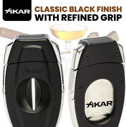 XIKAR Flip Dual Zigarrenschneider, 64-Ringmaß, V- & gerader Schnitt, Edelstahlklingen, Federentriegelung, Zigarrenablage, strukturierter Griff