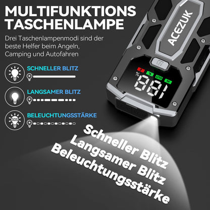 ACEZUK Starthilfe Powerbank 6000A, Auto-Starthilfe für 7,0L Benzin/5,5L Diesel, LED-Lampe, Display, tragbar