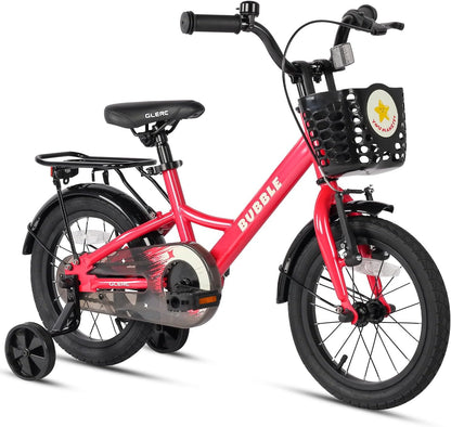 Glerc Bubble 12 Zoll Kinderfahrrad, für 1-4 Jahre, mit Korb, Stabilisatoren, Gepäckträger, rosa.