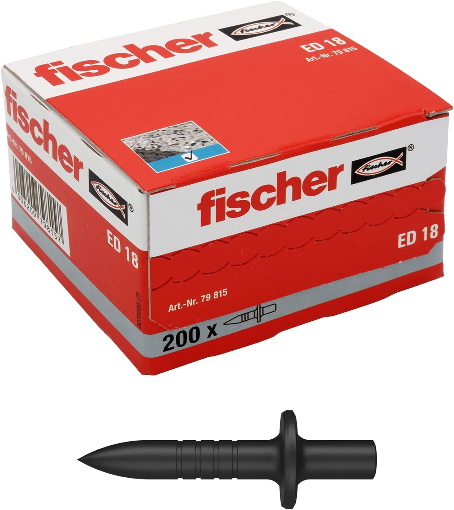 fischer Einschlagnagel ED 18, 200 Stück, grauer Nageldübel, schnelle Montage ohne Vorbohren