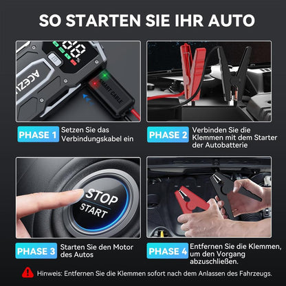 ACEZUK Starthilfe Powerbank 6000A, Auto-Starthilfe für 7,0L Benzin/5,5L Diesel, LED-Lampe, Display, tragbar