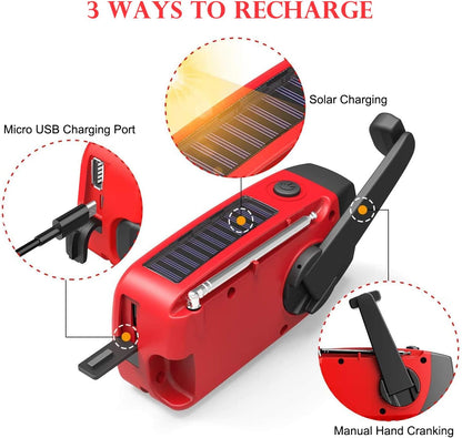 Krisskydd KSR097 Notfall-Solarradio, tragbares Kurbelradio mit LED-Taschenlampe, 2000mAh Akku, AM/FM, SOS-Alarm, USB-Ladegerät, für Outdoor