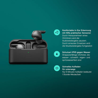EPOS ADAPT E1, Kabellose In-Ear-Kopfhörer, Hybrides ANC, Multi-Point Bluetooth, 50H Akku, IPX5 wasserfest, USB-C Dongle.
