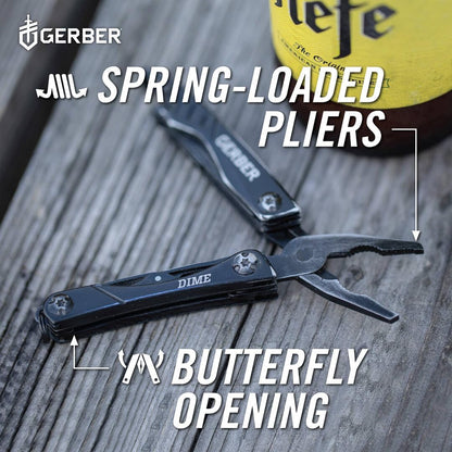 Gerber Dime 30-000469 Multifunktionswerkzeug, 12 Funktionen, Taschenformat, schwarz, robust, ideal für unterwegs