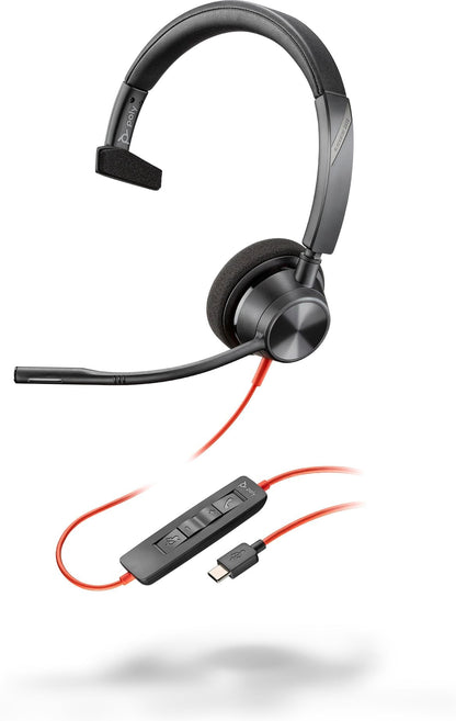 Poly Blackwire 3310 Mono Headset, USB-C/USB-A, kabelgebunden, einseitig, Noise Cancelling, für PC und Laptop
