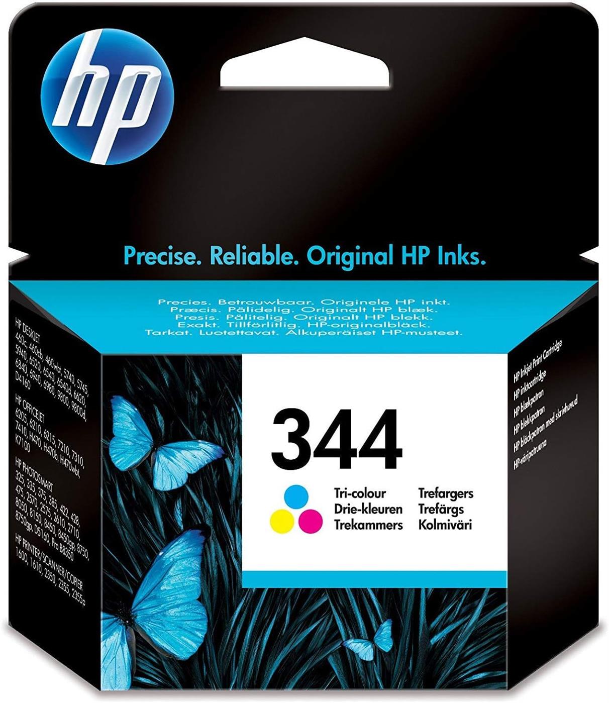 HP 344 Dreifarben Tintenpatrone, Original, für HP Drucker, hohe Reichweite, brillante Farbdrucke