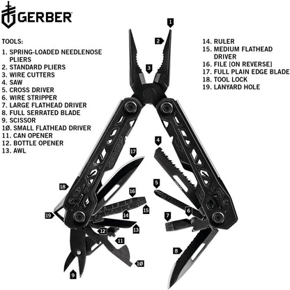 Gerber Truss Multi-Tool 30-001780, 17 Funktionen, Schwarz, inkl. Nylon-Scheide, robustes Multifunktionswerkzeug