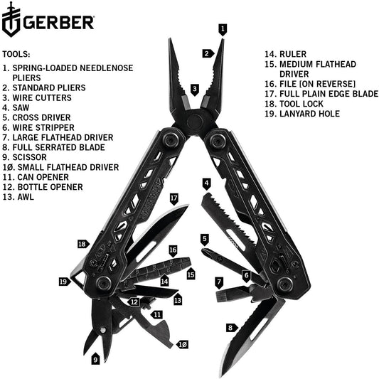 Gerber Truss Multi-Tool 30-001780, 17 Funktionen, Schwarz, inkl. Nylon-Scheide, robustes Multifunktionswerkzeug