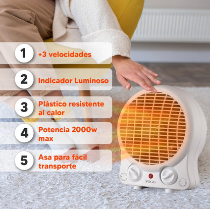 SOGO SS-18306 Heizlüfter, 2000W, kompakt, energiesparend, schnelle Wärme, rund, weiß