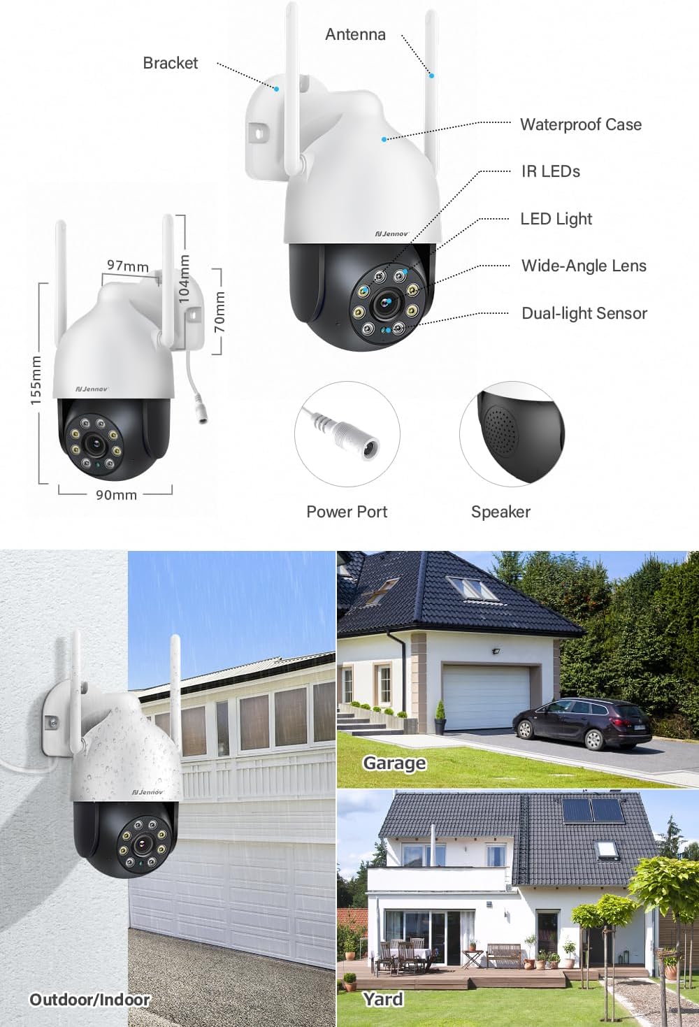 Jennov 5MP WLAN Überwachungskamera Set, 4x 360° PTZ, 10" Monitor, 2-Wege-Audio, Farbnachtsicht, 1TB HDD, Auto-Tracking