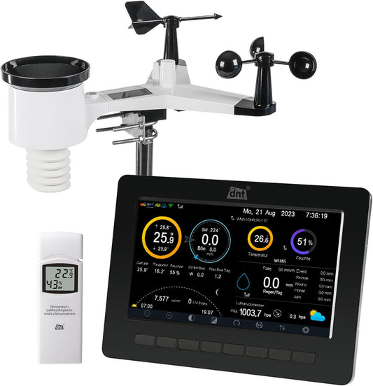 dnt WeatherScreen PRO DNT000008, WLAN-Wetterstation mit Datenlogger, App-Steuerung, Raumklima-Überwachung, Schwarz/Weiß