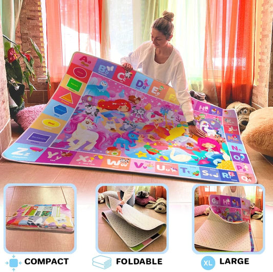 QUOKKA ABC play mat for babies and toddlers, super soft, extra thick 0.8 cm, large alphabet rug with unicorn princess
