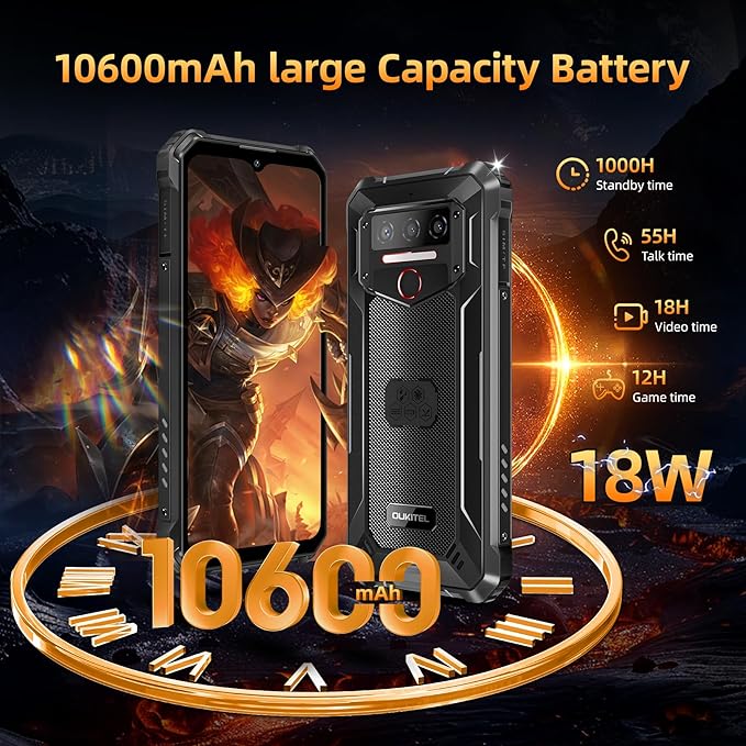 OUTIKEL WP23 Plus, Outdoor Handy, 24 GB RAM, 8+16 GB, 256 GB, 6.52" HD, 4G, Dual SIM, 10600 mAh Akku.