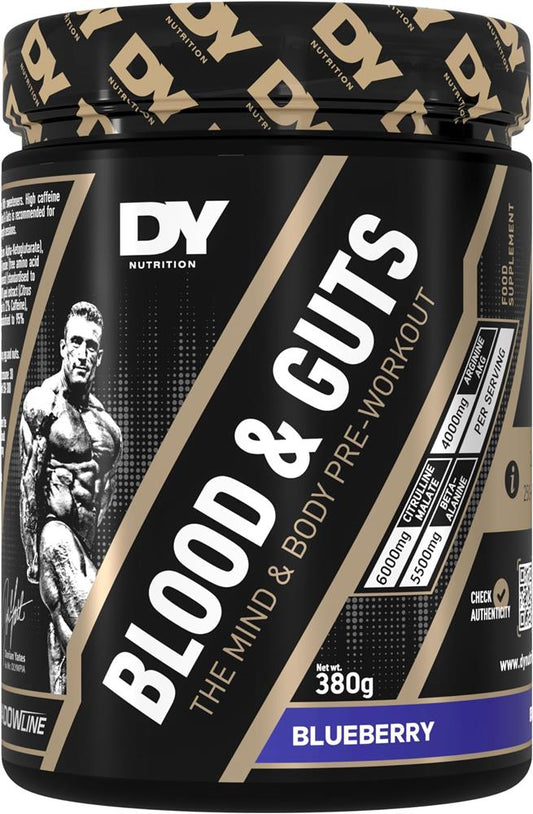Dorian Yates Nutrition Blood & Guts Pre-Workout-Booster 380g Blaubeere, mit Arginin und Citrullin, Trainingsbooster