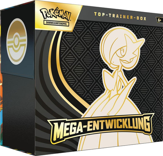 Pokémon, 10-10047-117, Top-Trainer-Box Mega-Entwicklung Guardevoir – Vollbild-Promokarte, 9 Boosterpacks & Zubehör
