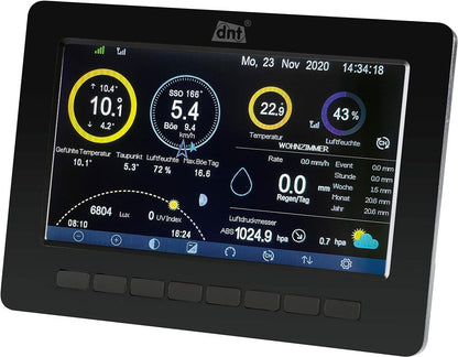 dnt WeatherScreen PRO DNT000008, WLAN-Wetterstation mit Datenlogger, App-Steuerung, Raumklima-Überwachung, Schwarz/Weiß