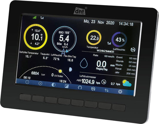 dnt WeatherScreen PRO DNT000008, WLAN-Wetterstation mit Datenlogger, App-Steuerung, Raumklima-Überwachung, Schwarz/Weiß