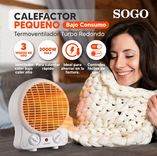 SOGO SS-18306 Heizlüfter, 2000W, kompakt, energiesparend, schnelle Wärme, rund, weiß