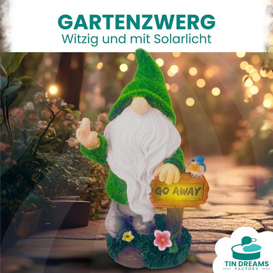 Tin Dreams DG0004 - Solar-Gartenzwerg aus Harz, freche Außendeko mit Mittelfinger, wetterfest für Balkon & Terrasse
