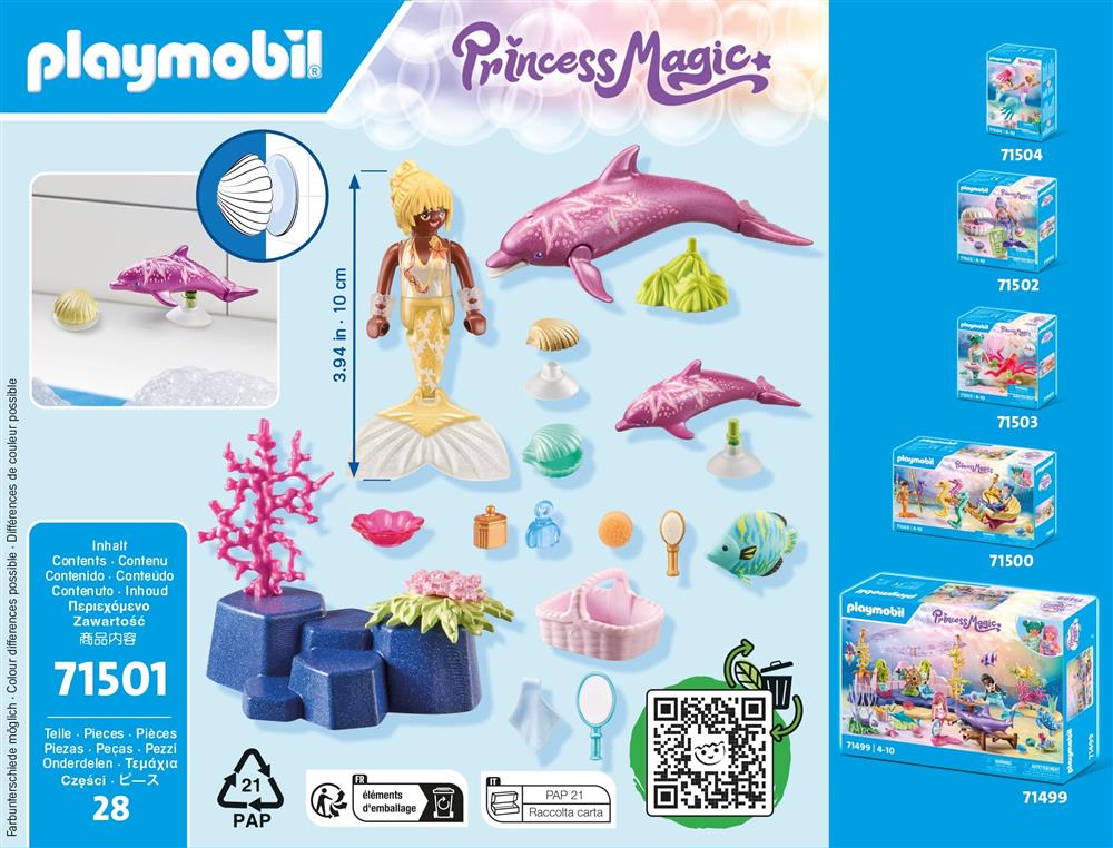 PLAYMOBIL Princess Magic 71501 Meerjungfrau-Set mit Delfinmama und Baby, Zubehör, fantasievolles Spielzeug ab 4 Jahren